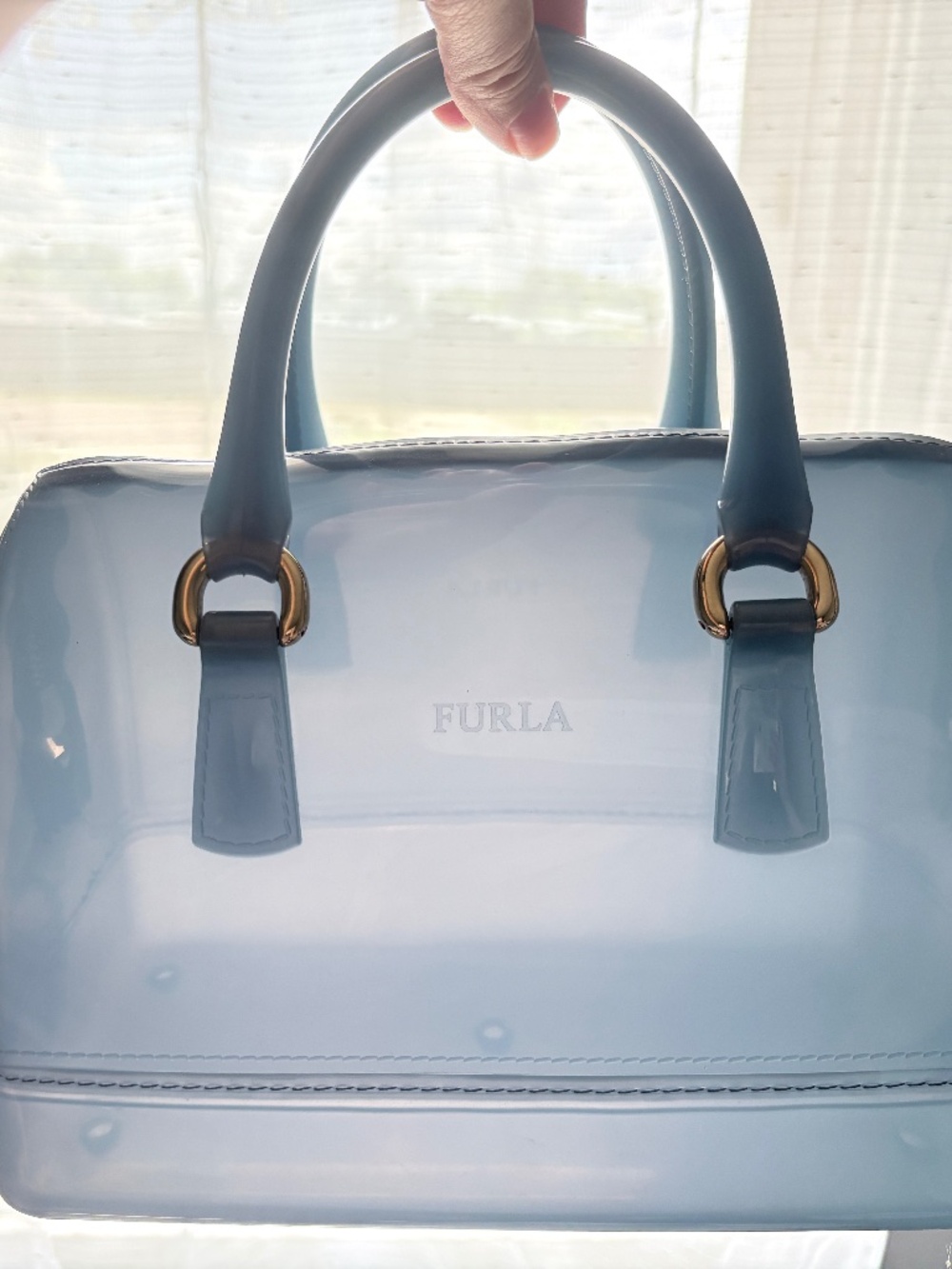 Furla Candy Bag Ice Blue PVC Jelly Satchel Boston Top Handle Purse Italy - Picture 3 of 8